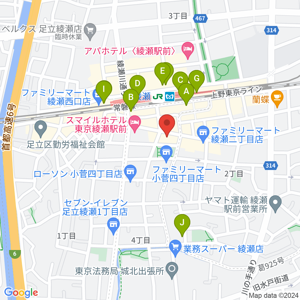 カノン音楽教室 綾瀬教室周辺のカフェ一覧地図