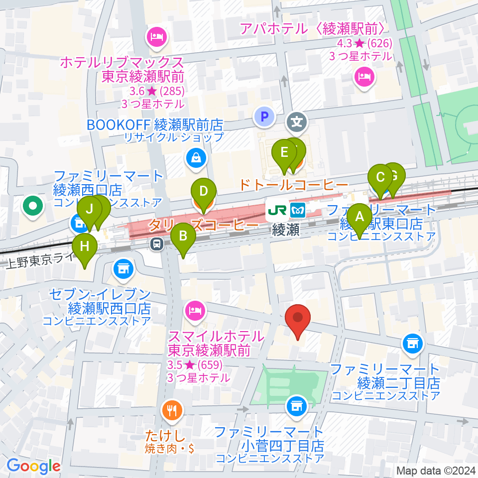 カノン音楽教室 綾瀬教室周辺のカフェ一覧地図