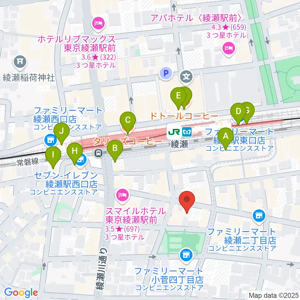 カノン音楽教室 綾瀬教室周辺のカフェ一覧地図