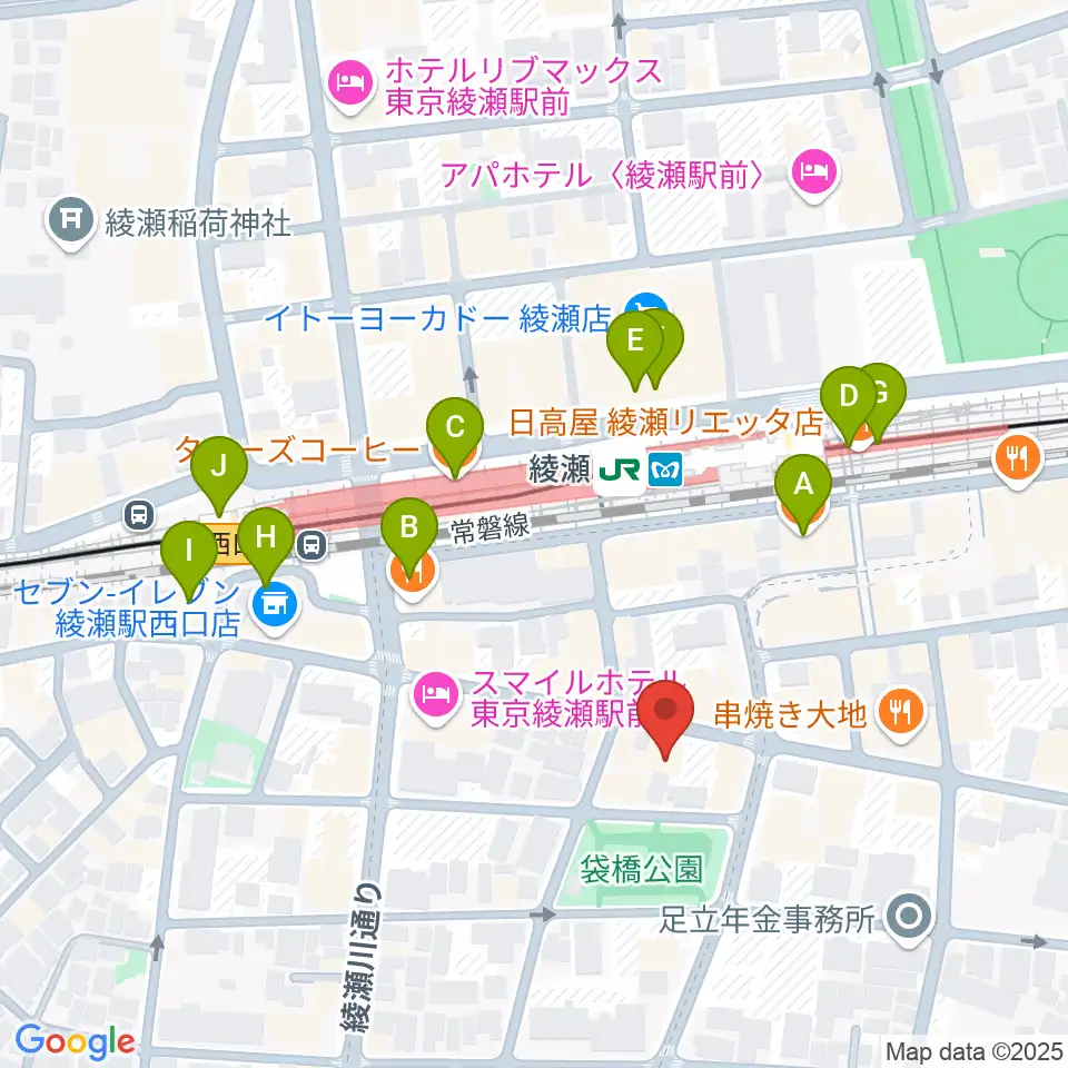 カノン音楽教室 綾瀬教室周辺のカフェ一覧地図