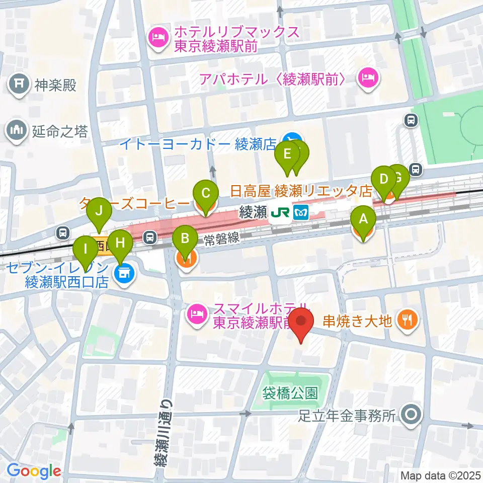 カノン音楽教室 綾瀬教室周辺のカフェ一覧地図
