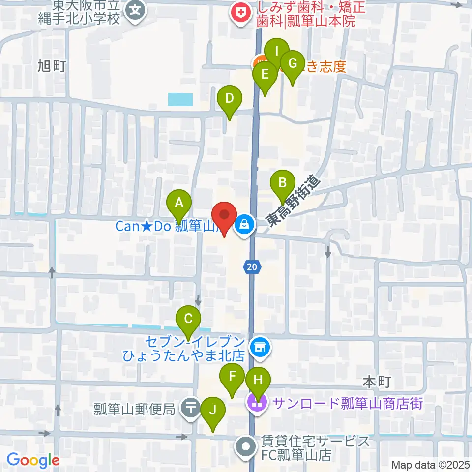 小阪楽器店 瓢箪山センター周辺のカフェ一覧地図