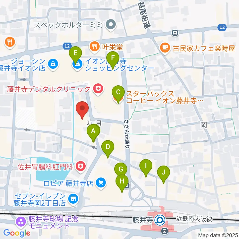 小阪楽器店 藤井寺センター周辺のカフェ一覧地図