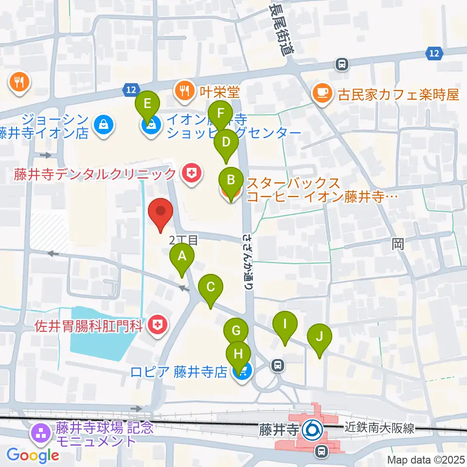 小阪楽器店 藤井寺センター周辺のカフェ一覧地図