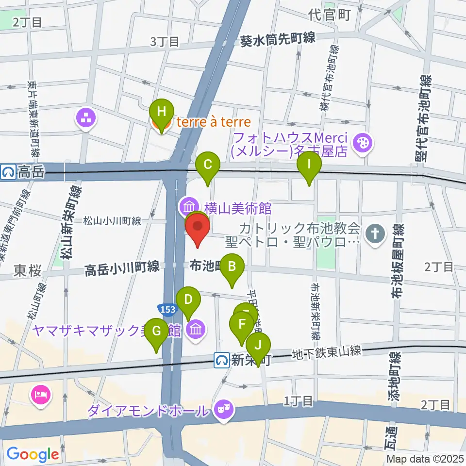 アマノ芸術創造センター名古屋周辺のカフェ一覧地図