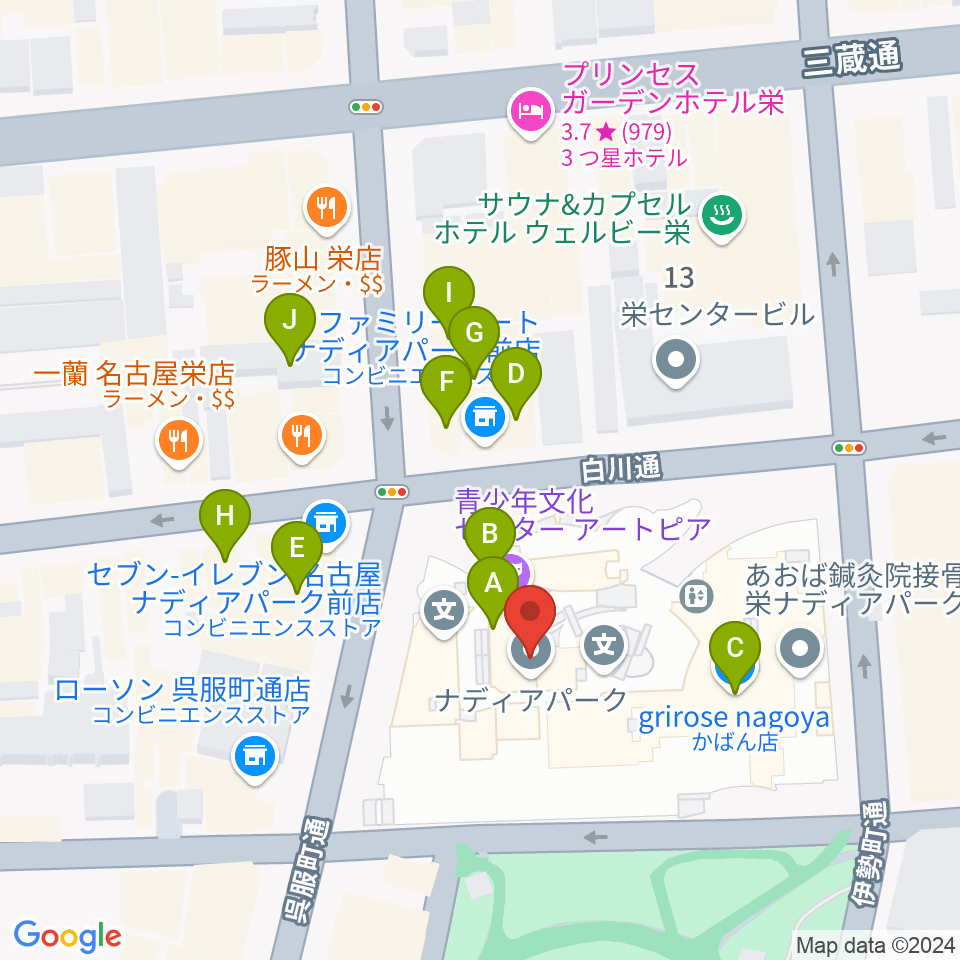 名古屋市青少年文化センター アートピア周辺のカフェ一覧地図