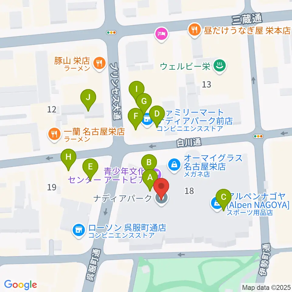 名古屋市青少年文化センター アートピア周辺のカフェ一覧地図