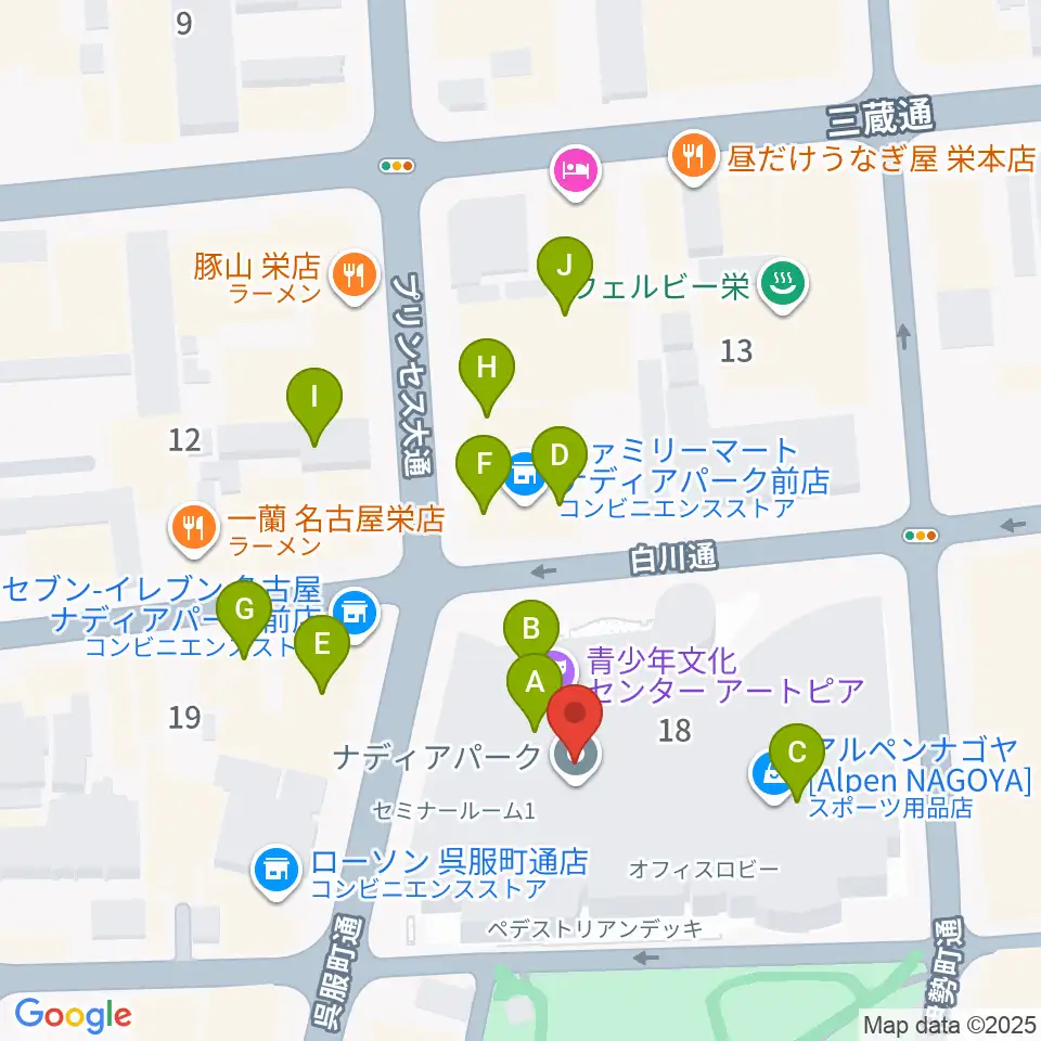名古屋市青少年文化センター アートピア周辺のカフェ一覧地図