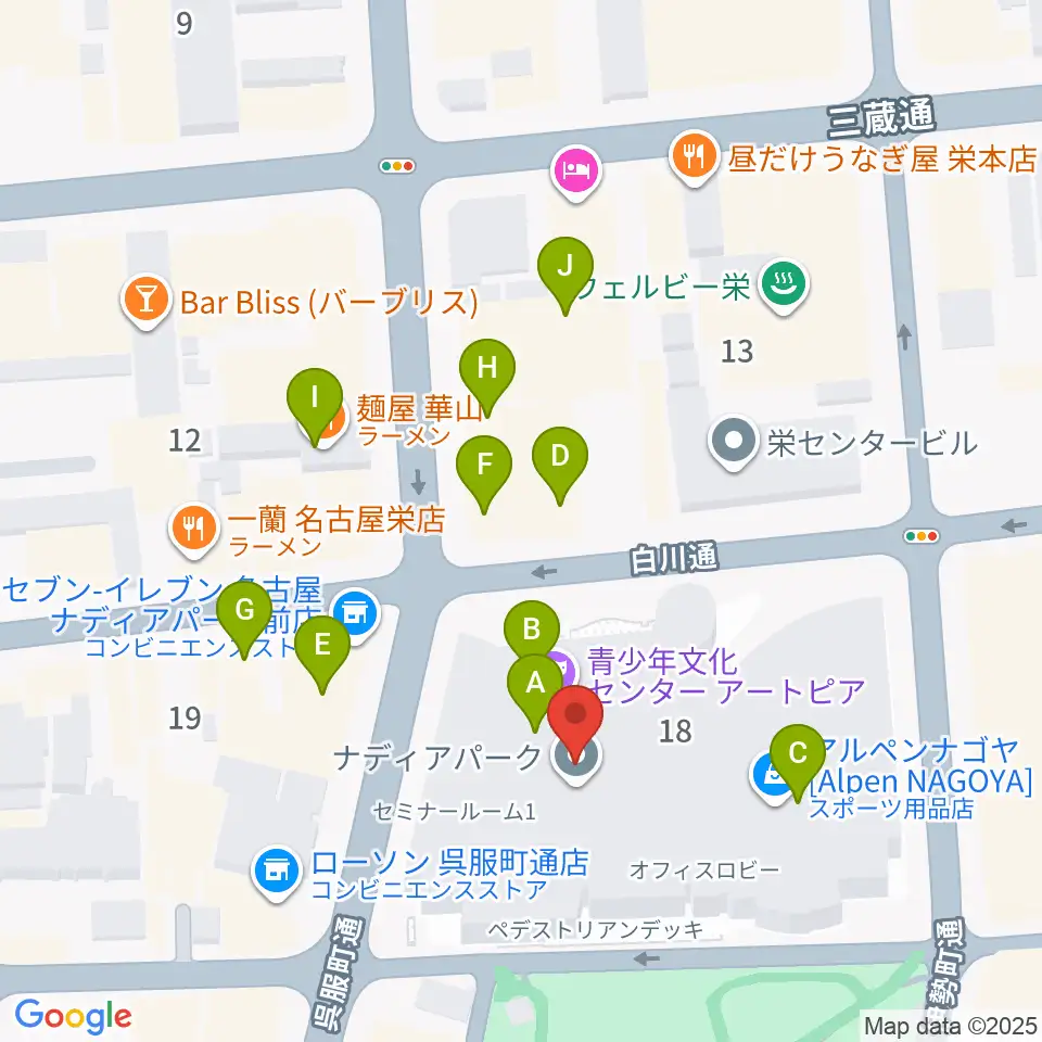 名古屋市青少年文化センター アートピア周辺のカフェ一覧地図