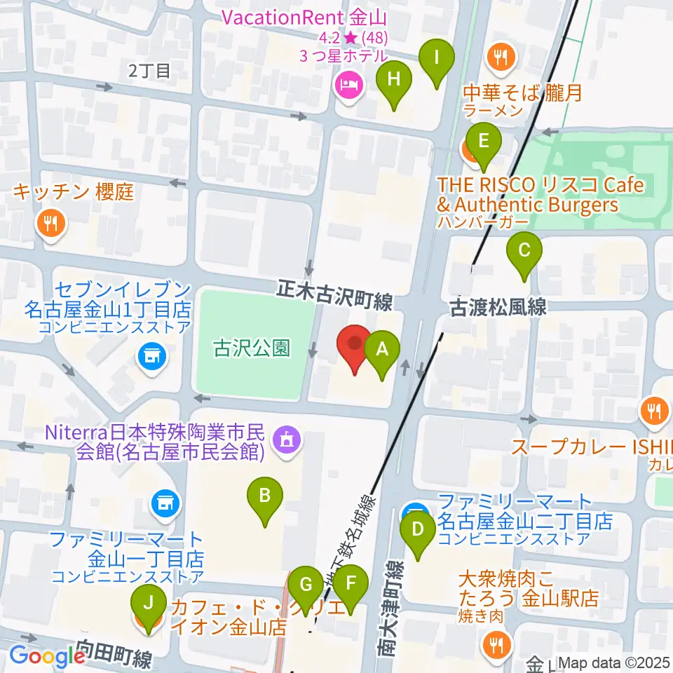 名古屋市音楽プラザ周辺のカフェ一覧地図