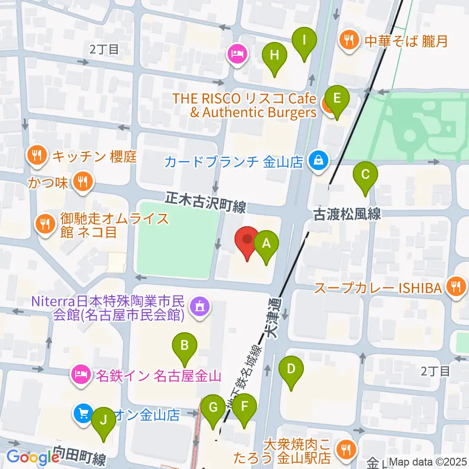 名古屋市音楽プラザ周辺のカフェ一覧地図
