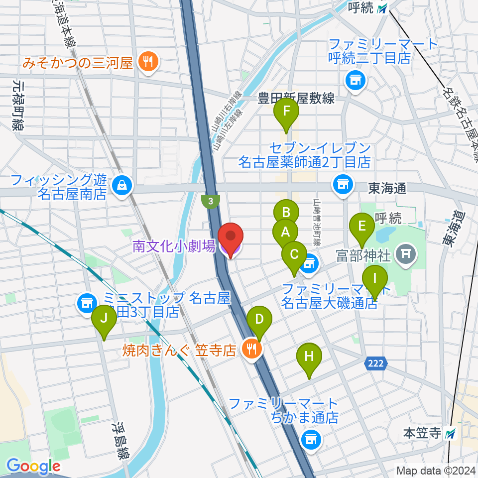 南文化小劇場周辺のカフェ一覧地図