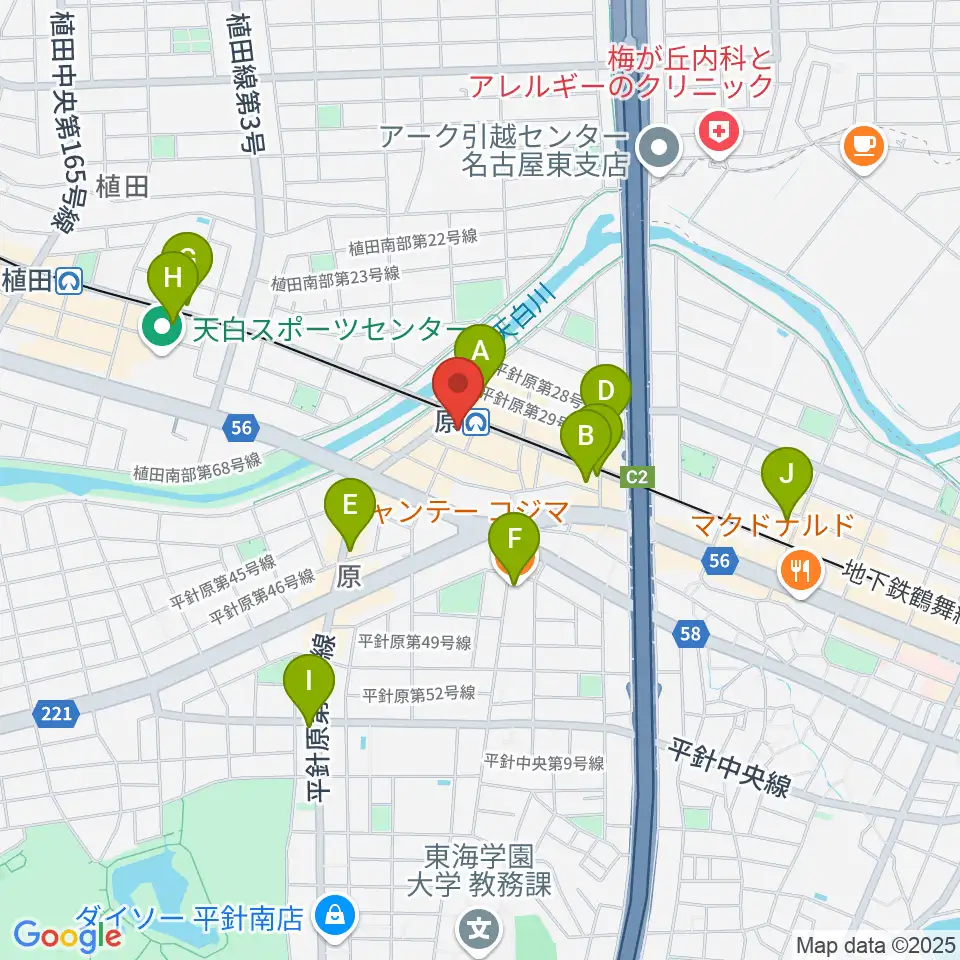 天白文化小劇場周辺のカフェ一覧地図