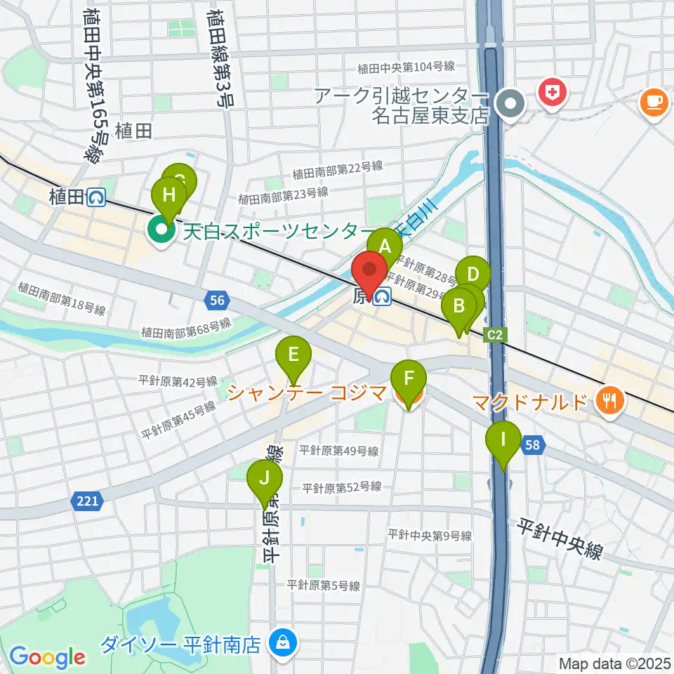 天白文化小劇場周辺のカフェ一覧地図