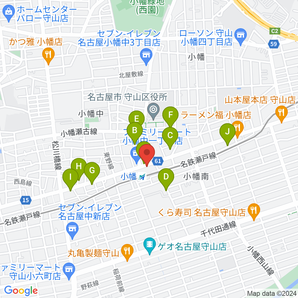 守山文化小劇場周辺のカフェ一覧地図