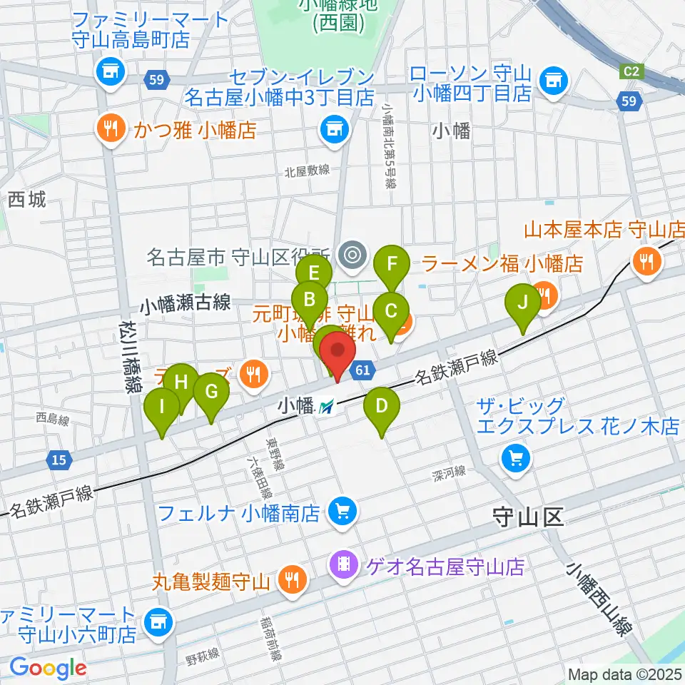 守山文化小劇場周辺のカフェ一覧地図