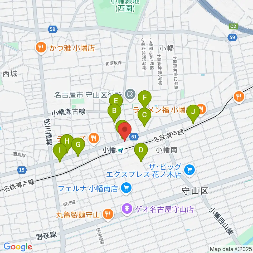 守山文化小劇場周辺のカフェ一覧地図