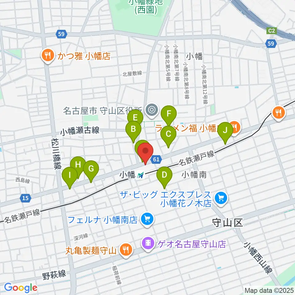 守山文化小劇場周辺のカフェ一覧地図