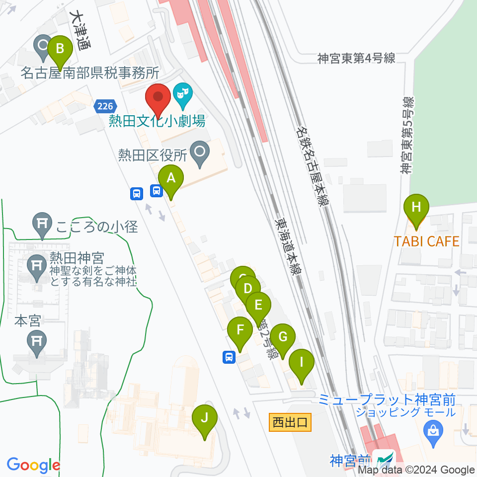 熱田文化小劇場周辺のカフェ一覧地図