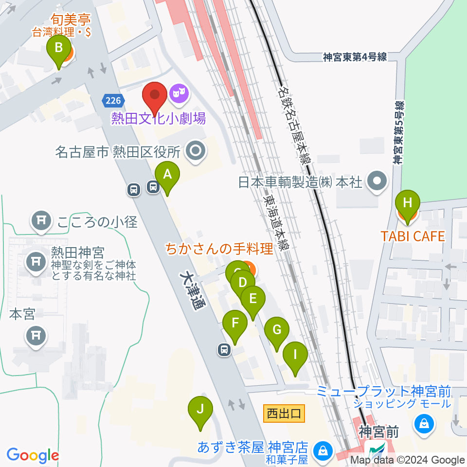 熱田文化小劇場周辺のカフェ一覧地図