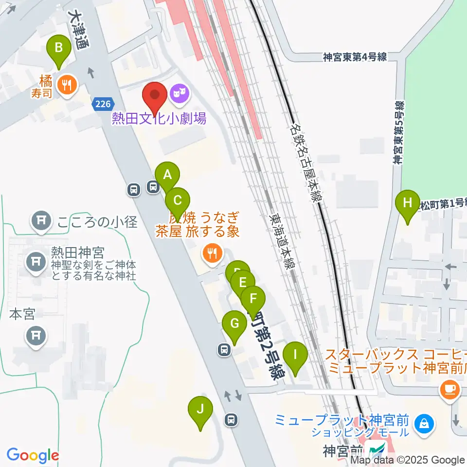 熱田文化小劇場周辺のカフェ一覧地図