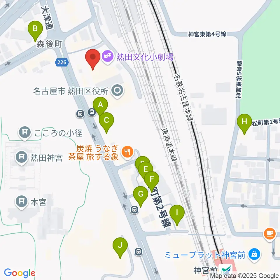 熱田文化小劇場周辺のカフェ一覧地図