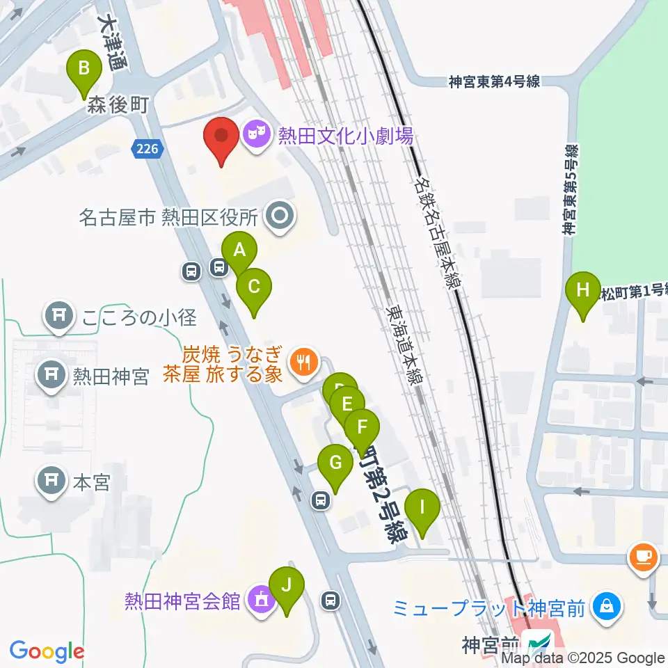 熱田文化小劇場周辺のカフェ一覧地図