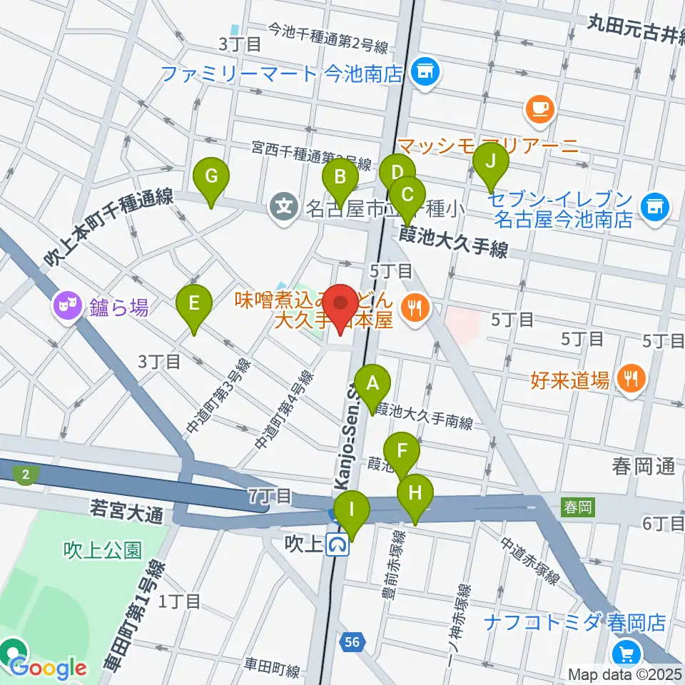 千種文化小劇場周辺のカフェ一覧地図
