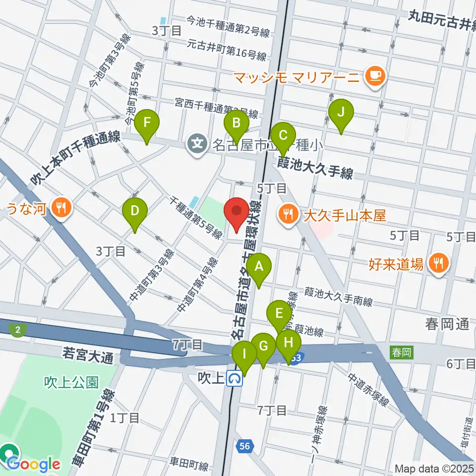千種文化小劇場周辺のカフェ一覧地図
