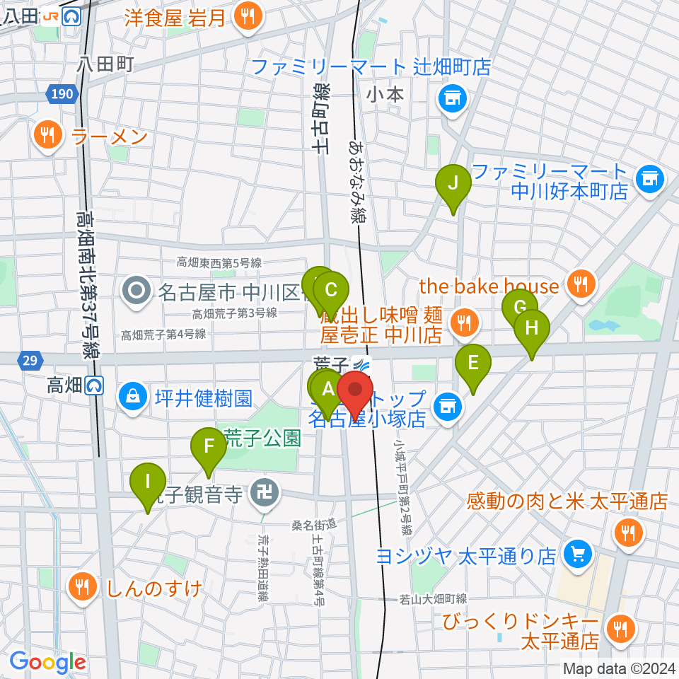 中川文化小劇場周辺のカフェ一覧地図