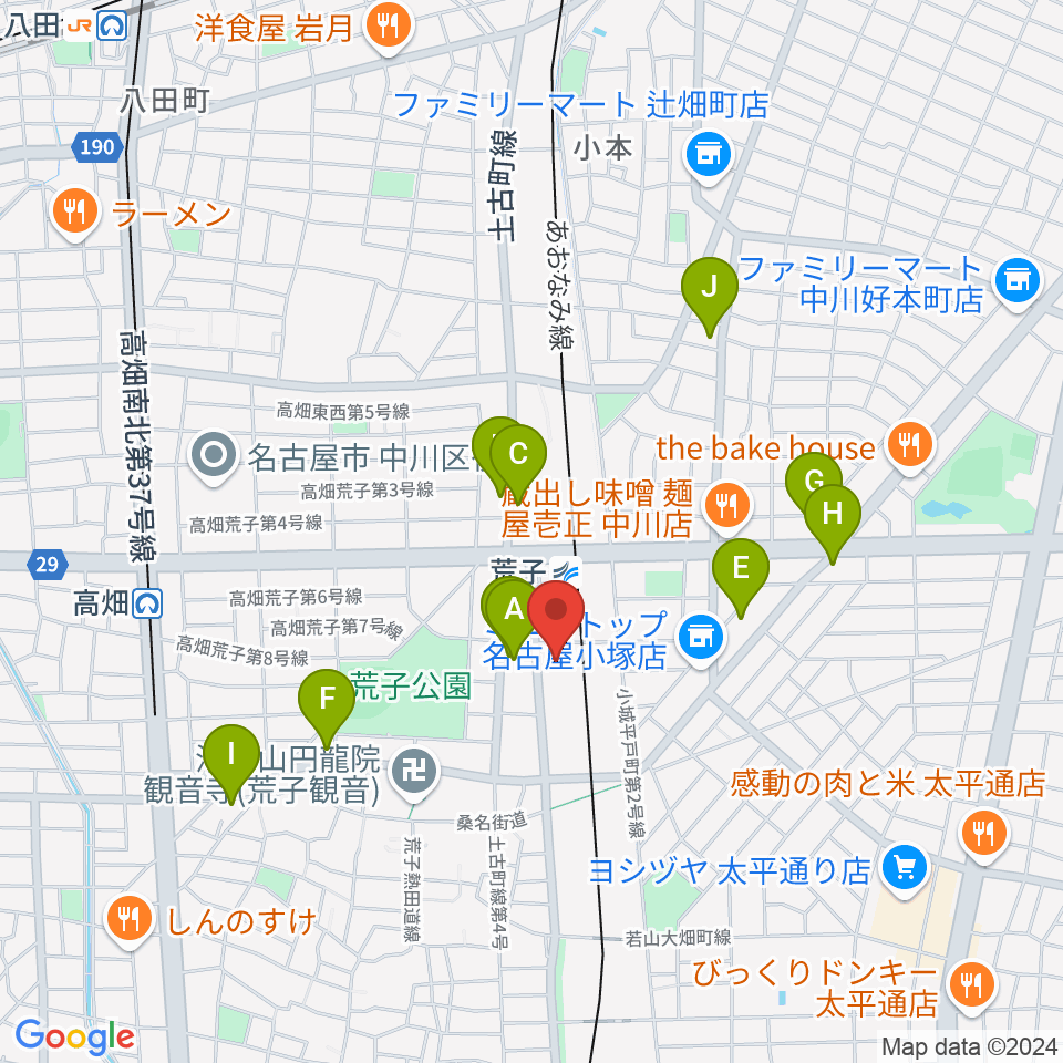 中川文化小劇場周辺のカフェ一覧地図