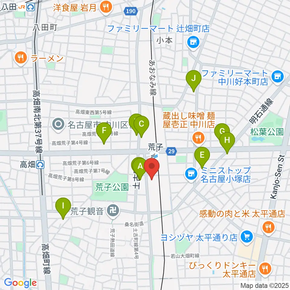 中川文化小劇場周辺のカフェ一覧地図