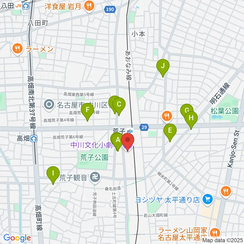 中川文化小劇場周辺のカフェ一覧地図