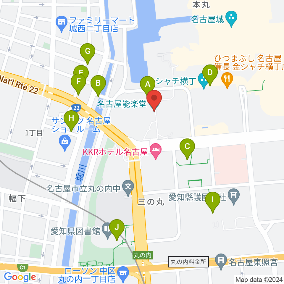 名古屋能楽堂周辺のカフェ一覧地図