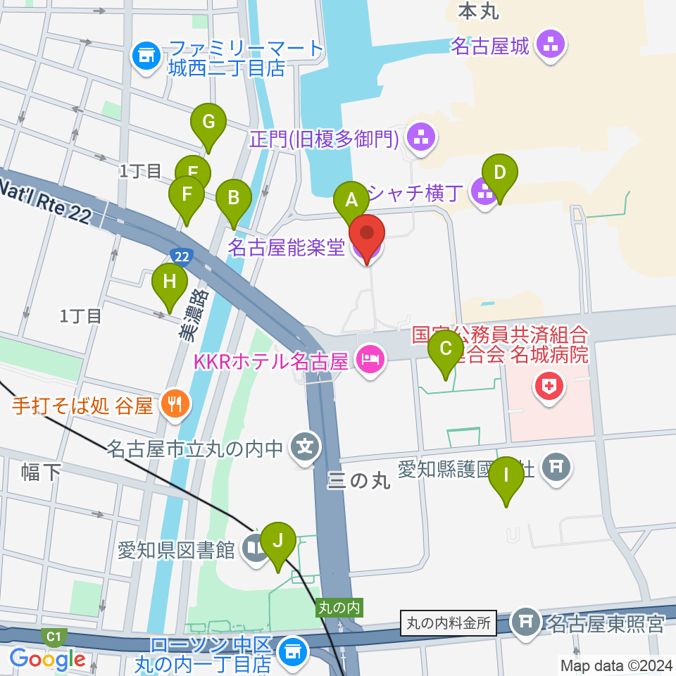 名古屋能楽堂周辺のカフェ一覧地図