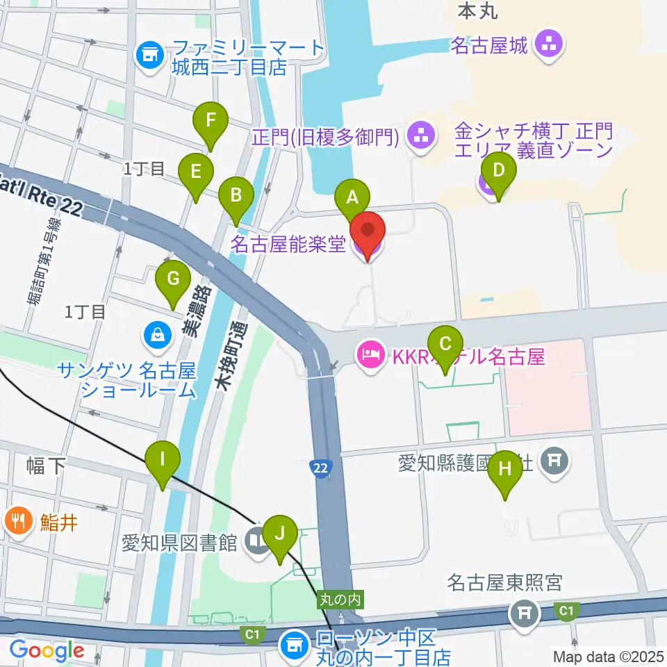 名古屋能楽堂周辺のカフェ一覧地図