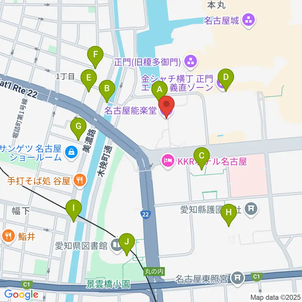 名古屋能楽堂周辺のカフェ一覧地図