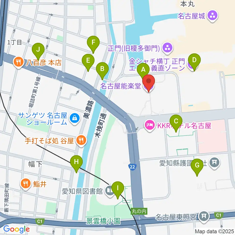 名古屋能楽堂周辺のカフェ一覧地図