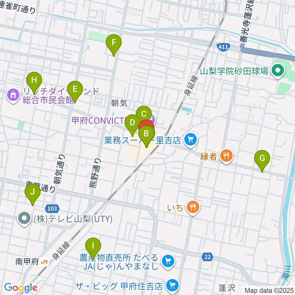 内藤楽器 甲府東センター周辺のカフェ一覧地図