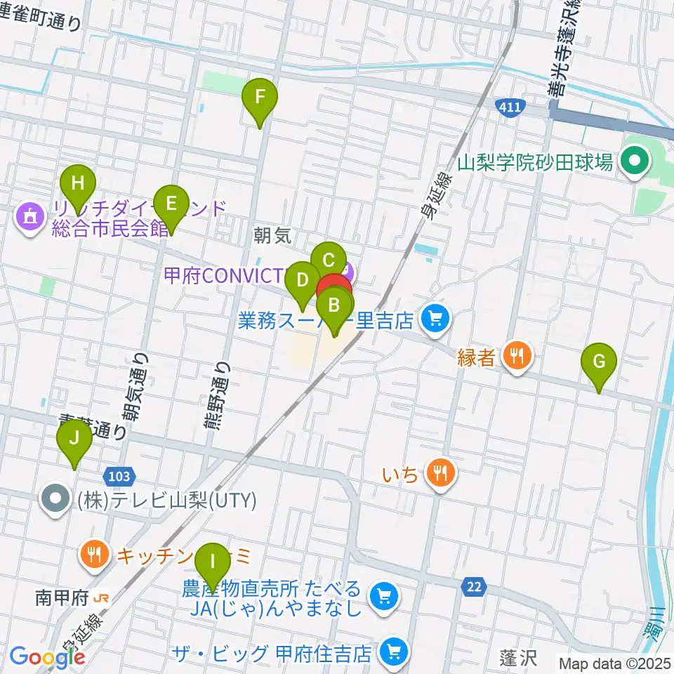 内藤楽器 甲府東センター周辺のカフェ一覧地図