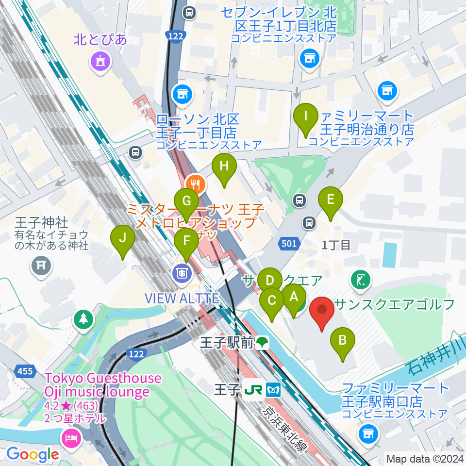 エークラスミュージック 王子センター周辺のカフェ一覧地図