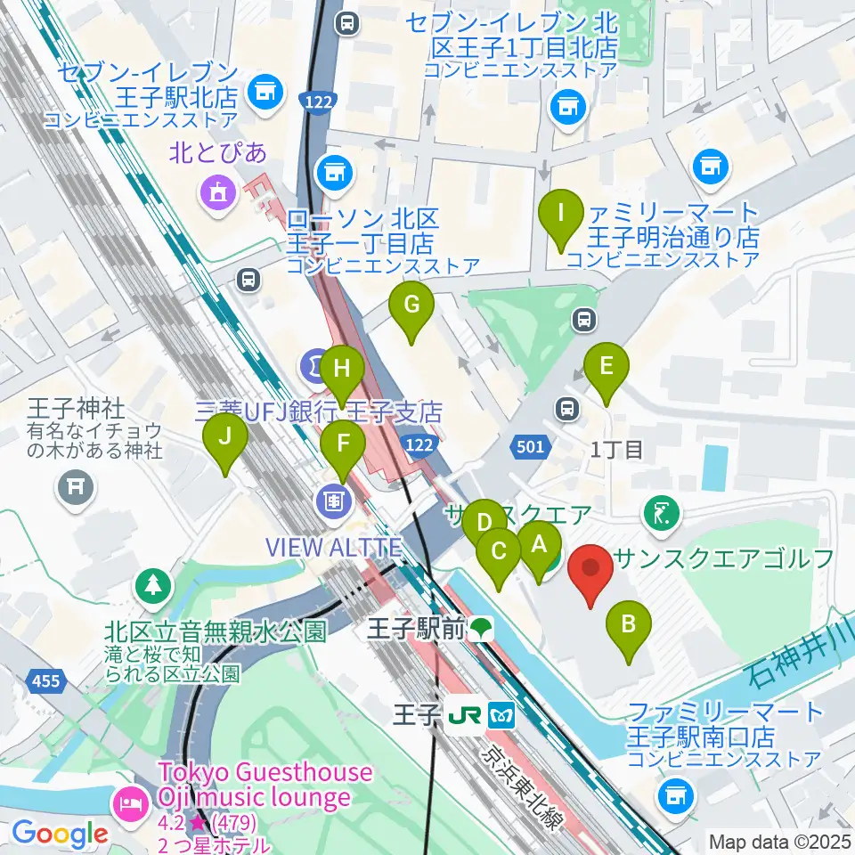 エークラスミュージック 王子センター周辺のカフェ一覧地図