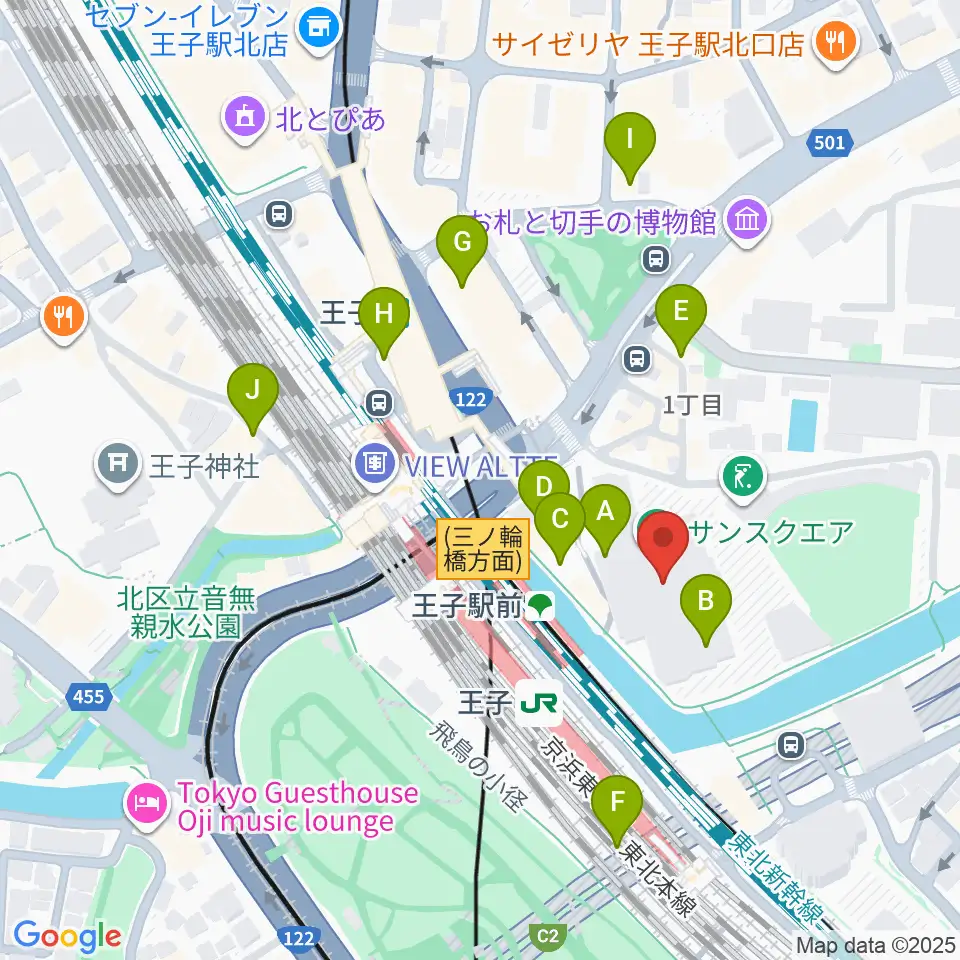 エークラスミュージック 王子センター周辺のカフェ一覧地図