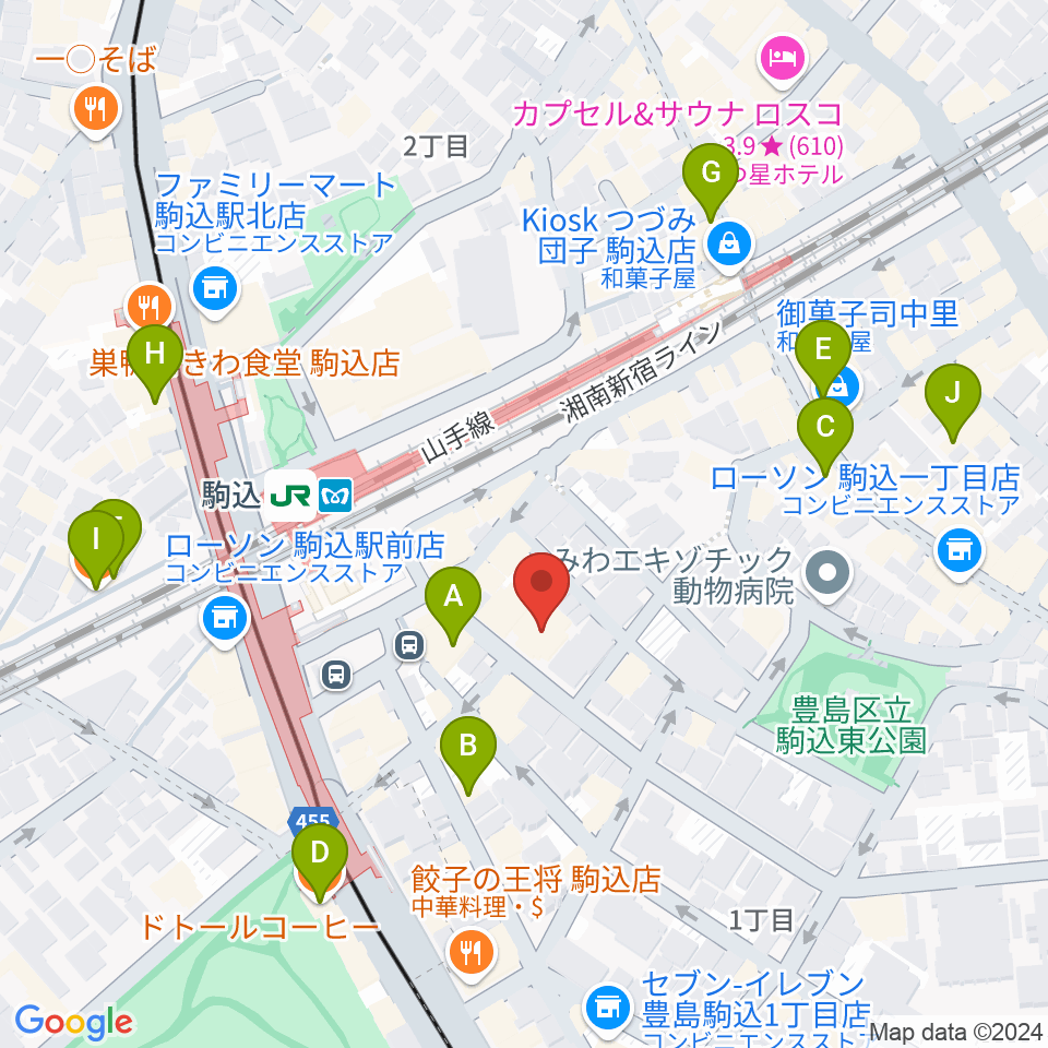 エークラスミュージック 駒込センター周辺のカフェ一覧地図