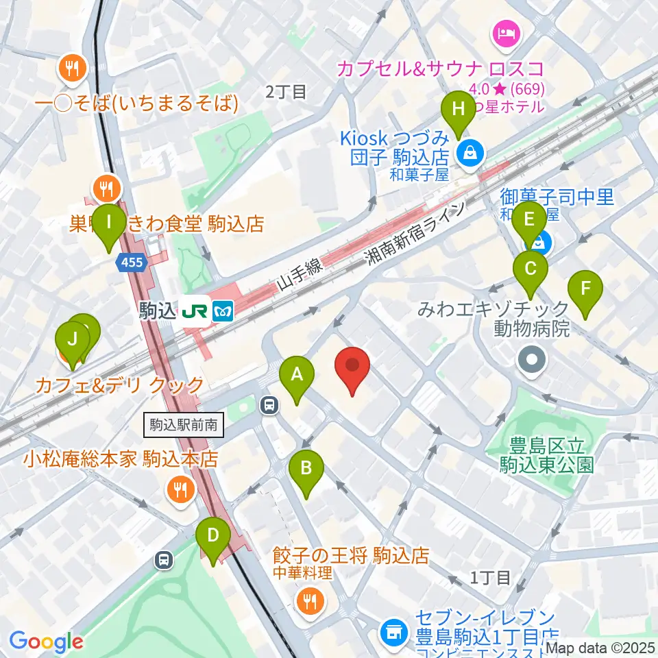 エークラスミュージック 駒込センター周辺のカフェ一覧地図