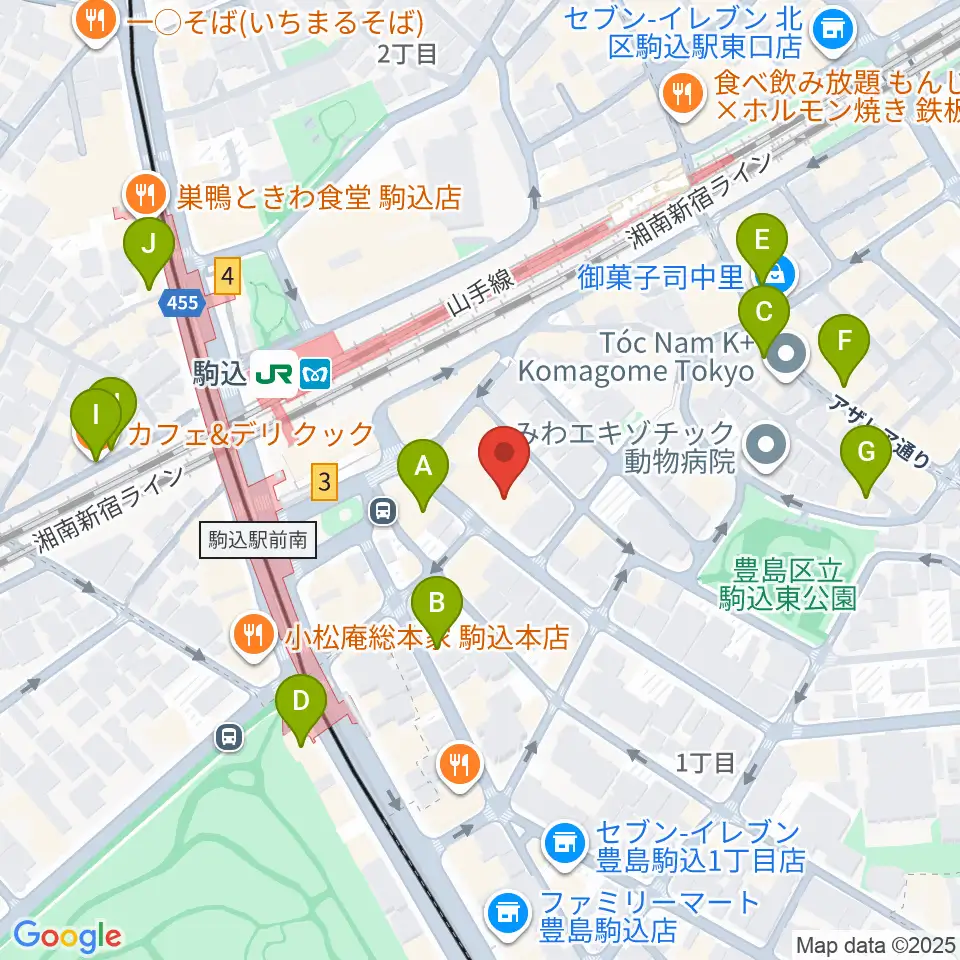 エークラスミュージック 駒込センター周辺のカフェ一覧地図
