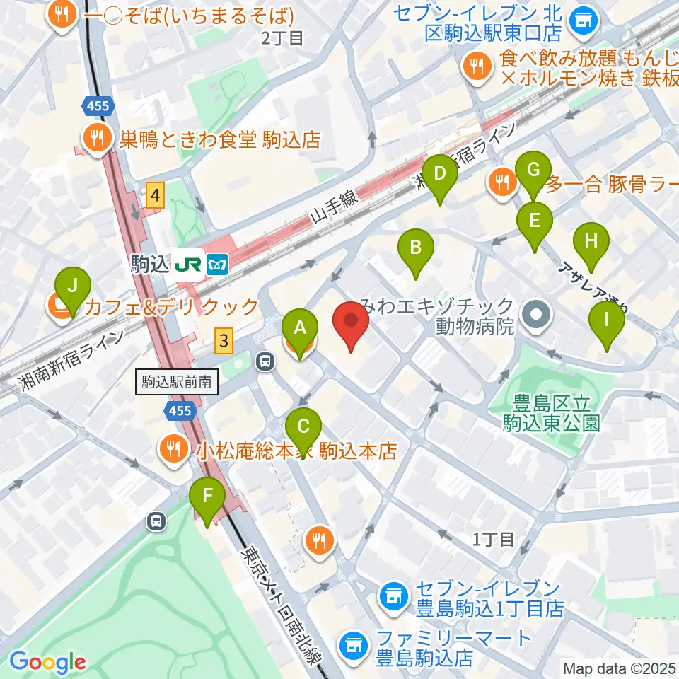エークラスミュージック 駒込センター周辺のカフェ一覧地図