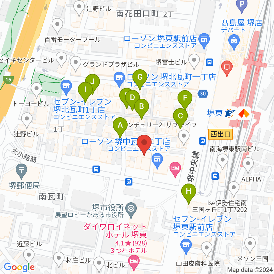 堺東Goith周辺のカフェ一覧地図