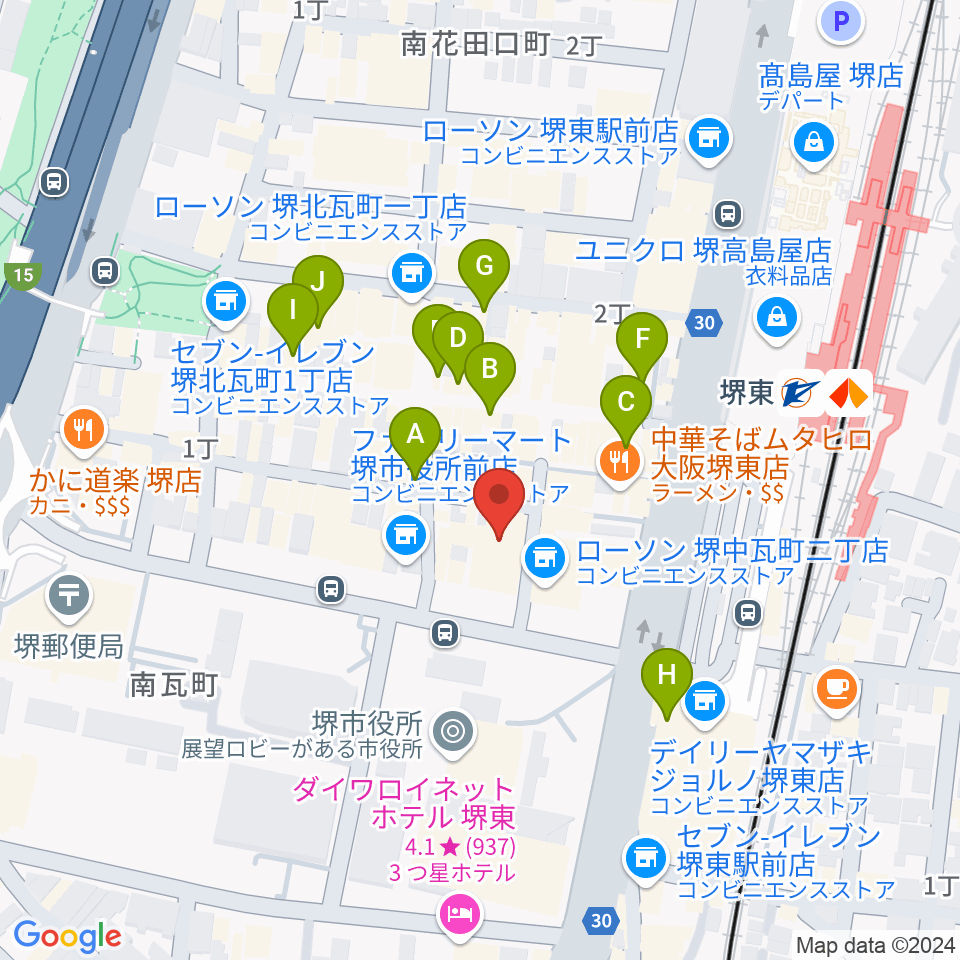 堺東Goith周辺のカフェ一覧地図