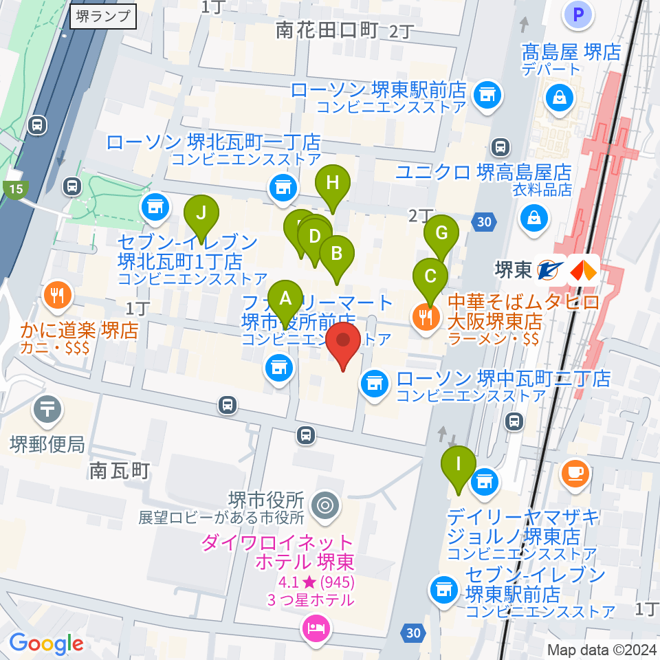 堺東Goith周辺のカフェ一覧地図